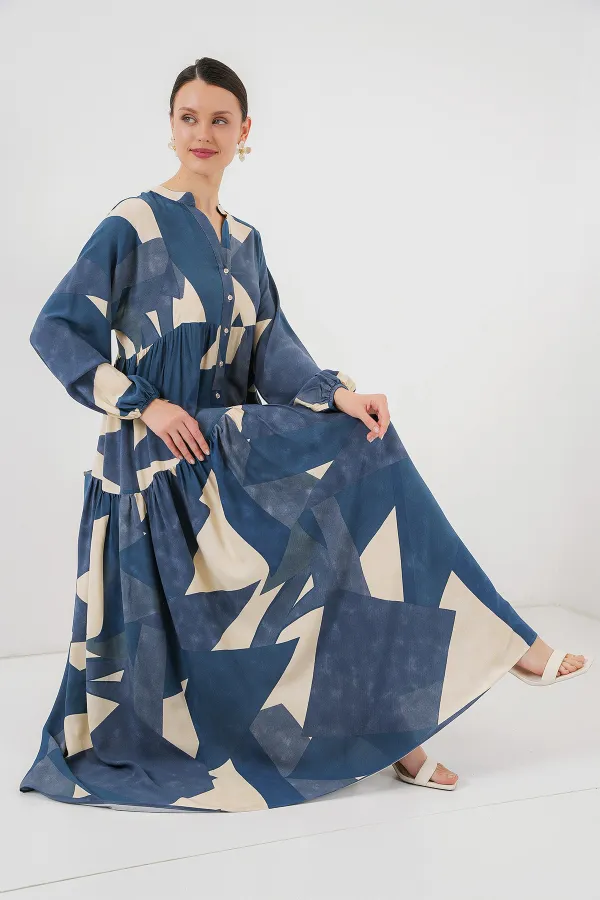 Robe hijab à motifs authentiques 2423 - K. Indigo