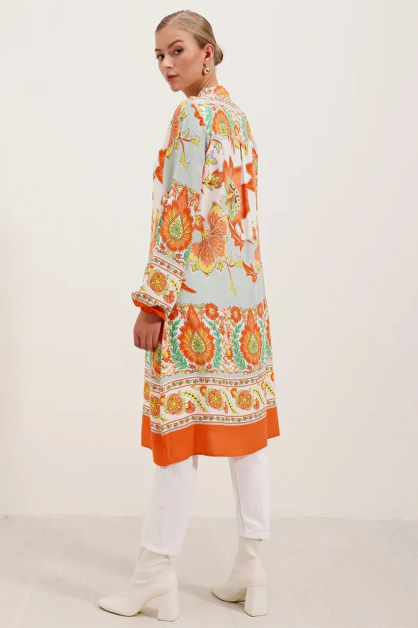 5903 Patterned Viscose Dress - Orange