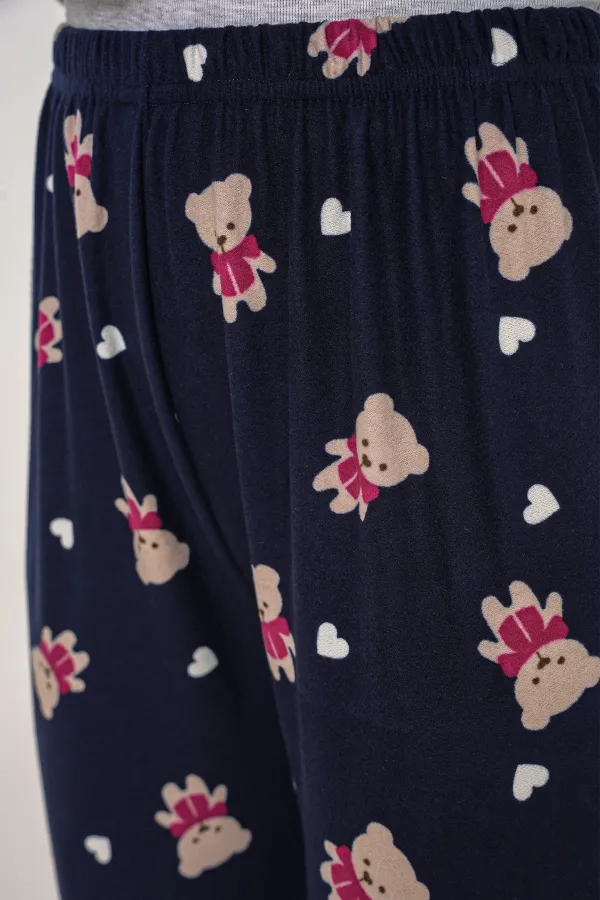 4323 Patterned Pajama Bottoms - L. Navy Blue