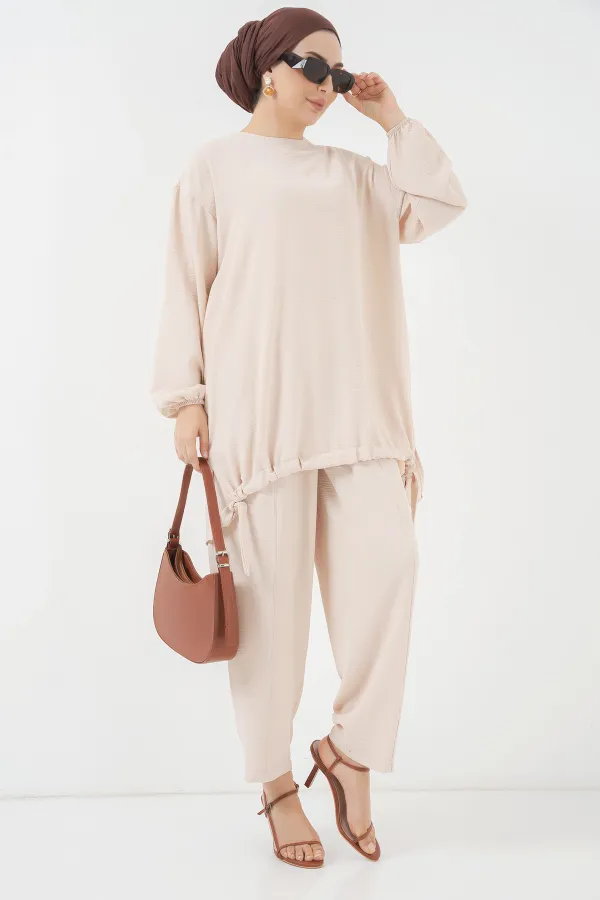 Ensemble deux pièces tunique et pantalon 6682 - Crème