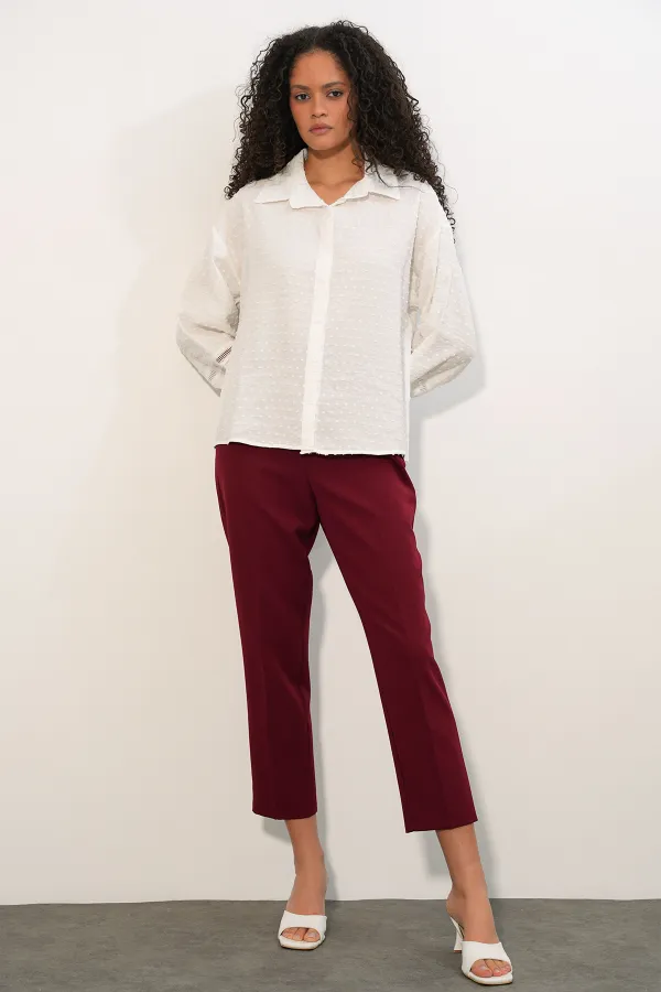 Kadın Oversize Desenli Gömlek 20379 - Beyaz Kadın Oversize Desenli Gömlek 20379 - Beyaz