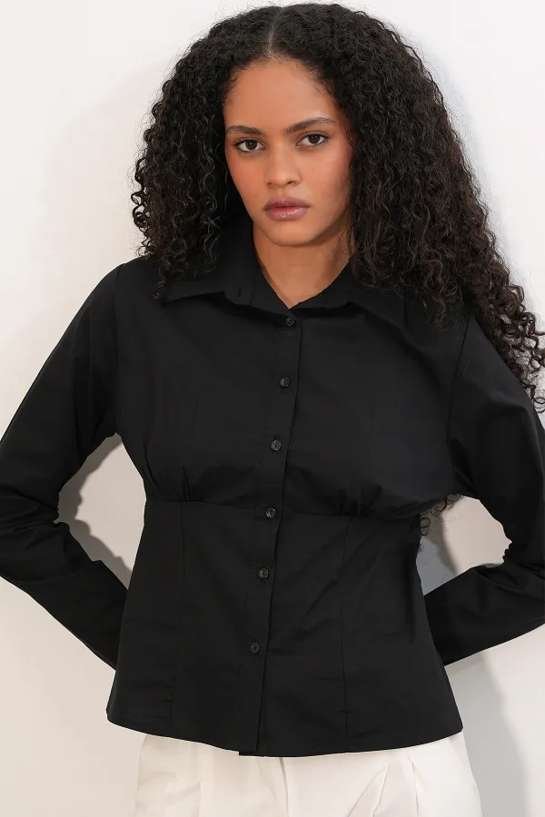 20231 Slim Fit Poplin Gömlek - Siyah