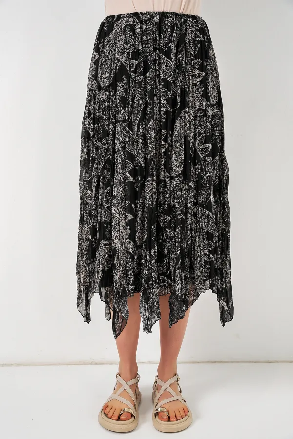 Kadın Asimetrik Tül Şifon Etek 8061 - Siyah