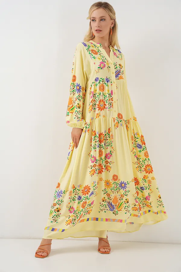 Robe hijab à motifs authentiques 2423 - A.Sarı