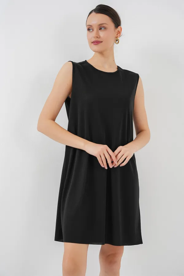 2535 Kolsuz Midi Elbise Astarı İçlik Jüpon - Siyah