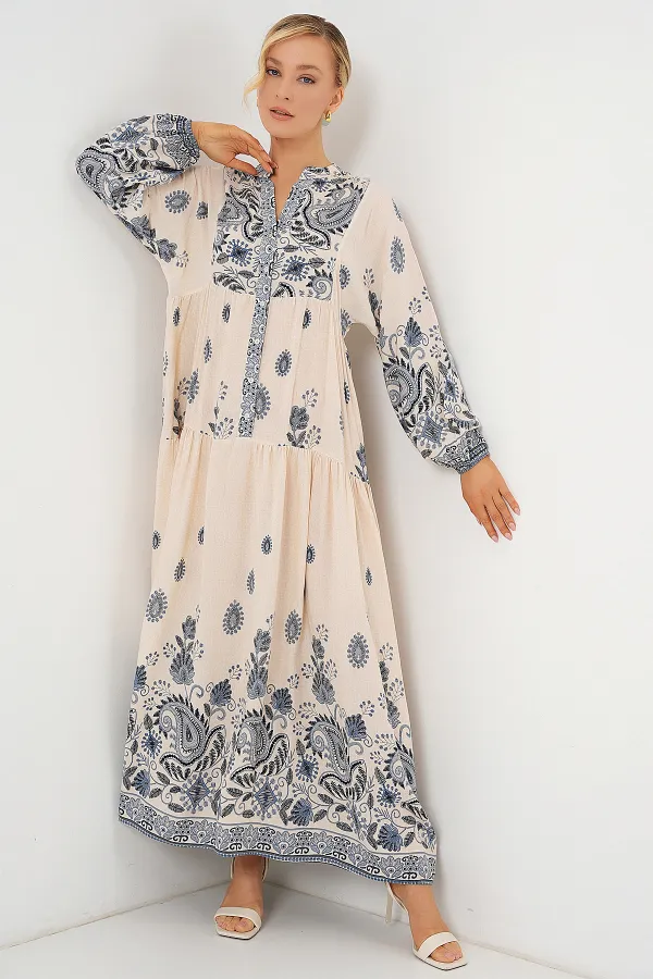 Robe hijab à motifs authentiques 2423 - Bleu marine, taille 12