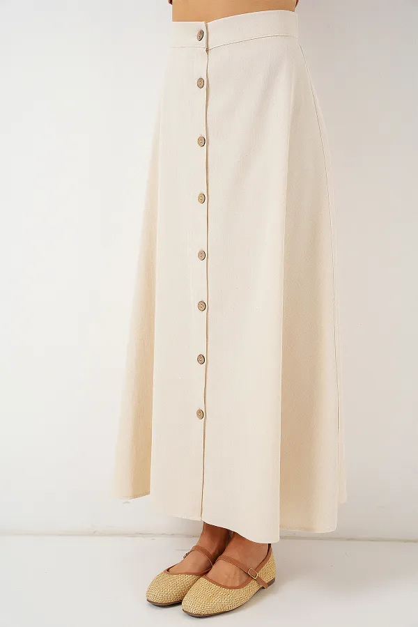 Jupe longue boutonnée en lin pour femme 8046 - Crème