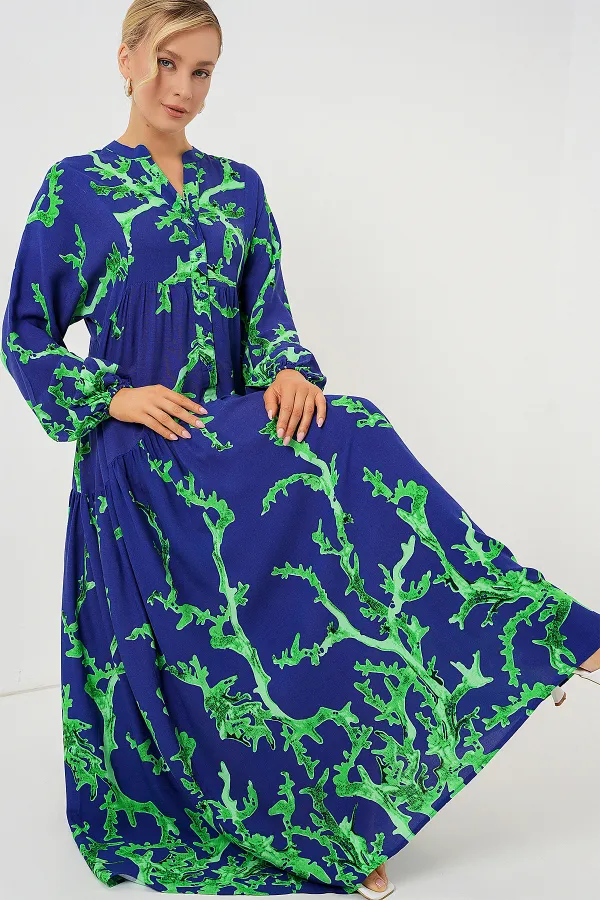 Robe hijab à motifs authentiques 2423 - Violet-vert