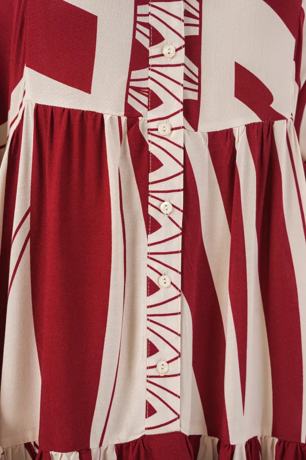 Robe longue hijab à motifs pour femme 2585 - Bordeaux