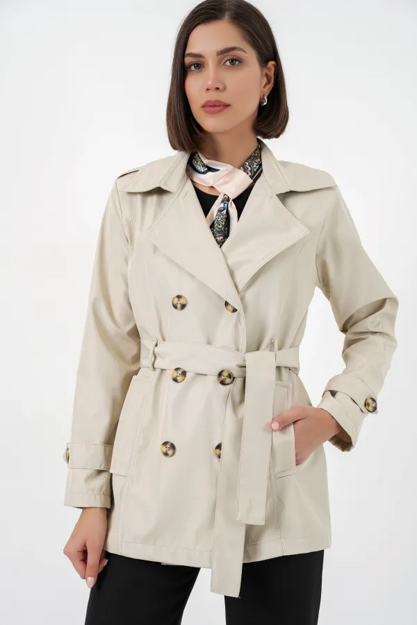 Trench-coat court ceinturé pour femme 5982 - Beige
