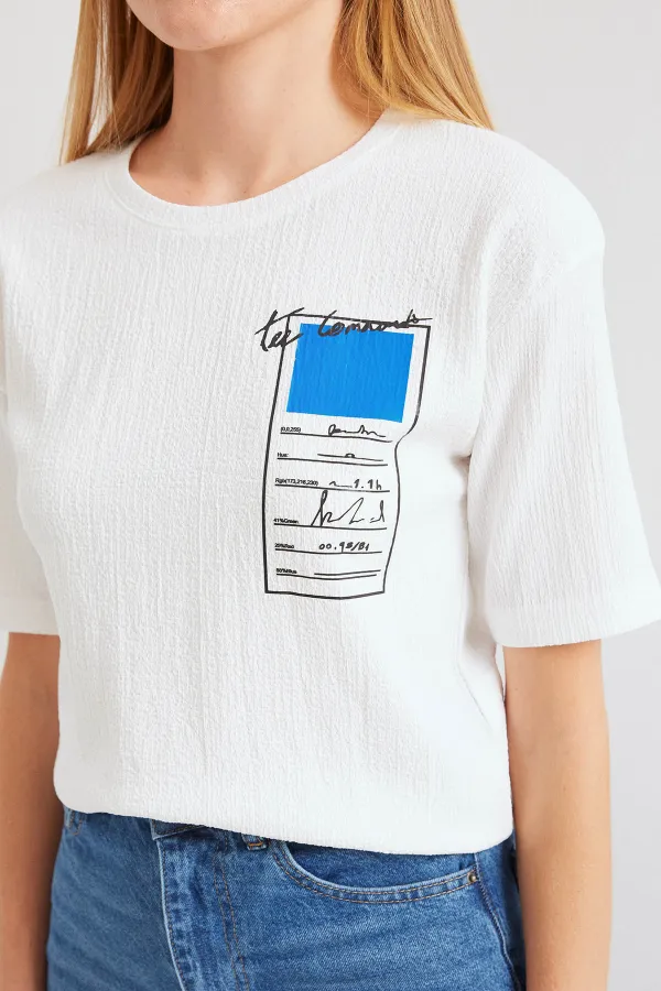 911 Printed Knitted Basic T-Shirt - Blue