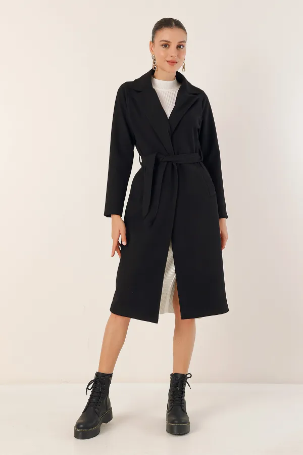 9118 Double-Breasted Cashmere Coat - Black