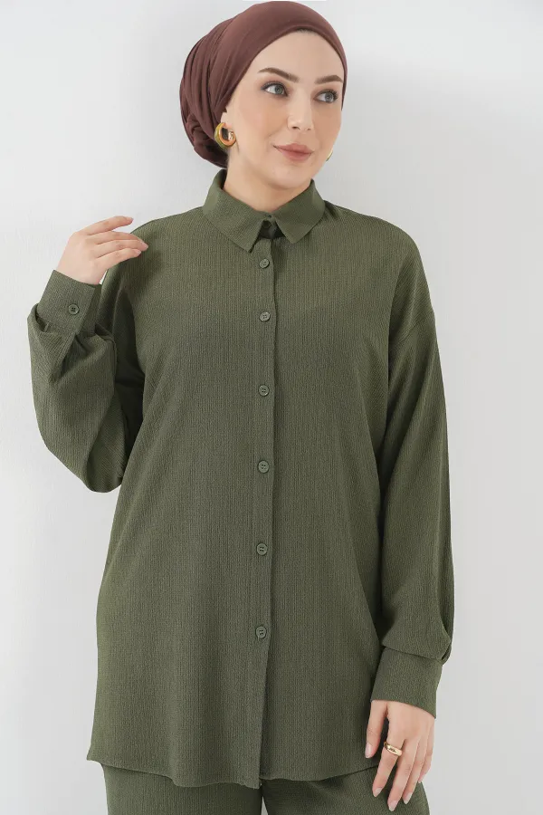 Ensemble hijab tricoté deux pièces T5858 - Kaki