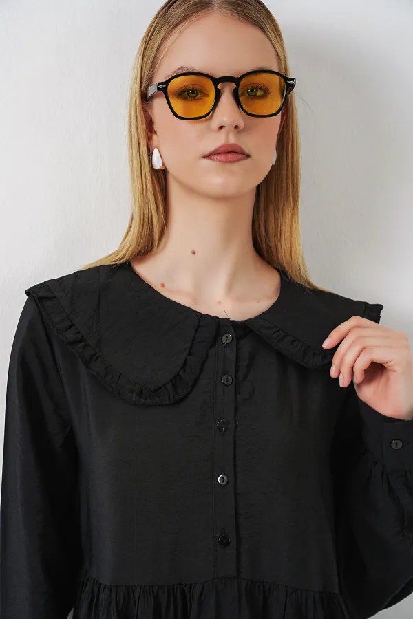 Kadın Bebe Yaka Uzun Tesettür Elbise 2592 - Siyah