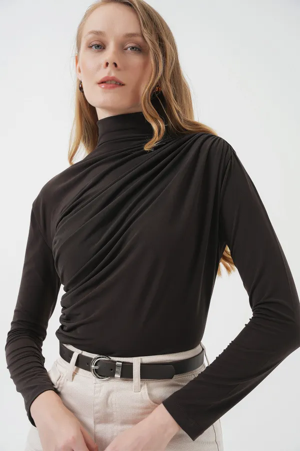 Chemisier Sandy 925 à fronces - Marron