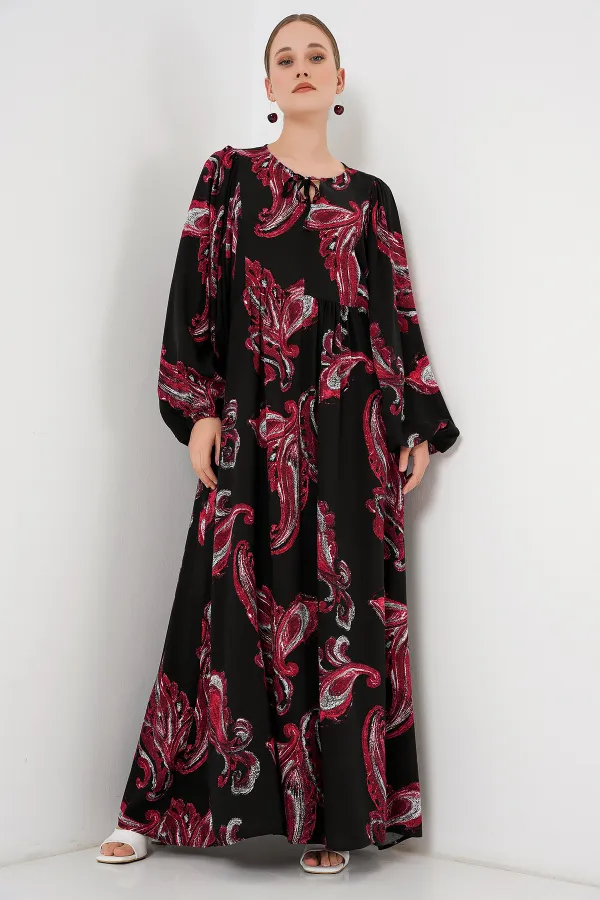 Kadın Balon Kol Uzun Tesettür Elbise 2464 - Y.Kırmızı