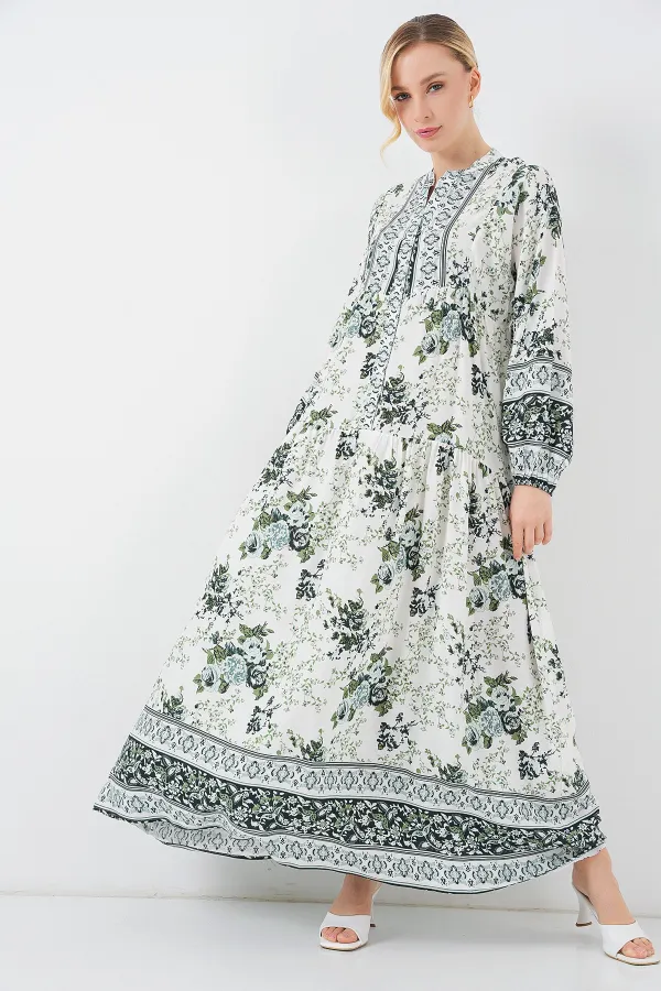 Robe hijab en viscose verte, blanche et bleu marine pour femme, référence 2423
