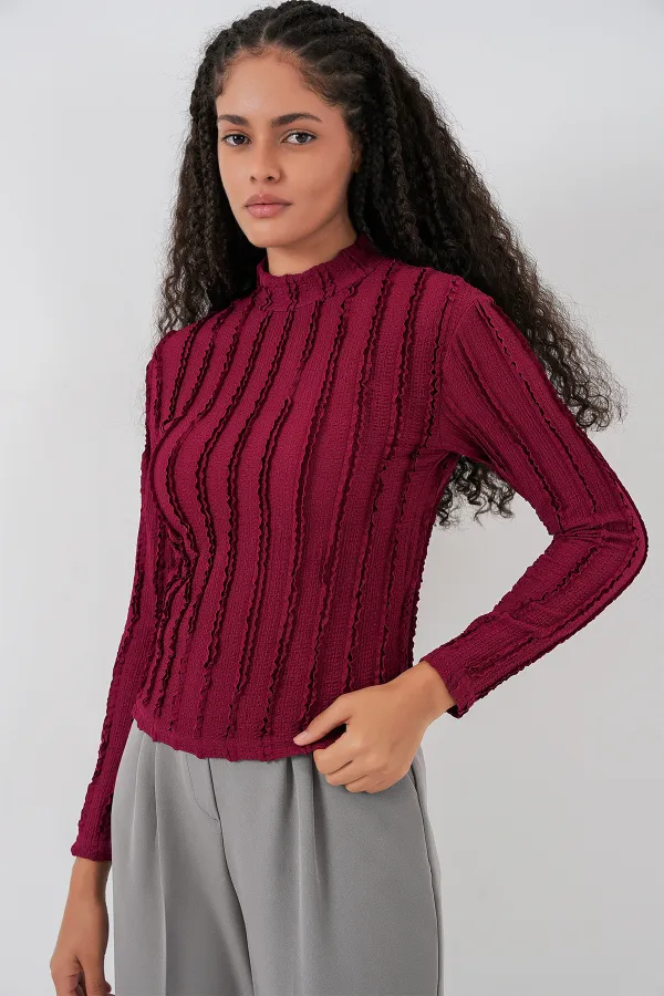 Kadın Dokulu Esnek Örme Bluz 975 - Bordo
