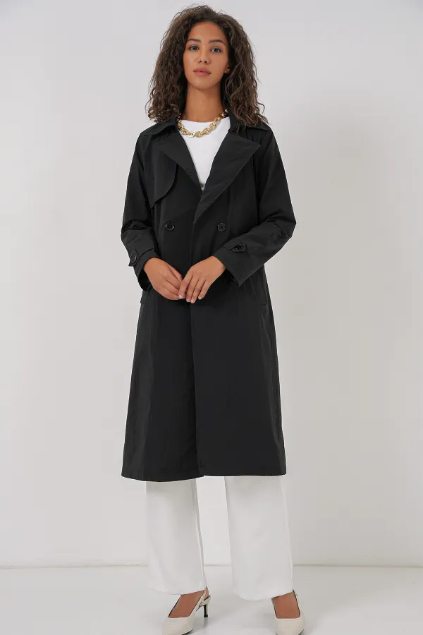 5938 Double-Breasted Trench Coat - Black