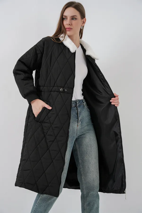 Women's Quilted Long Puffer Coat 5221 - Black
