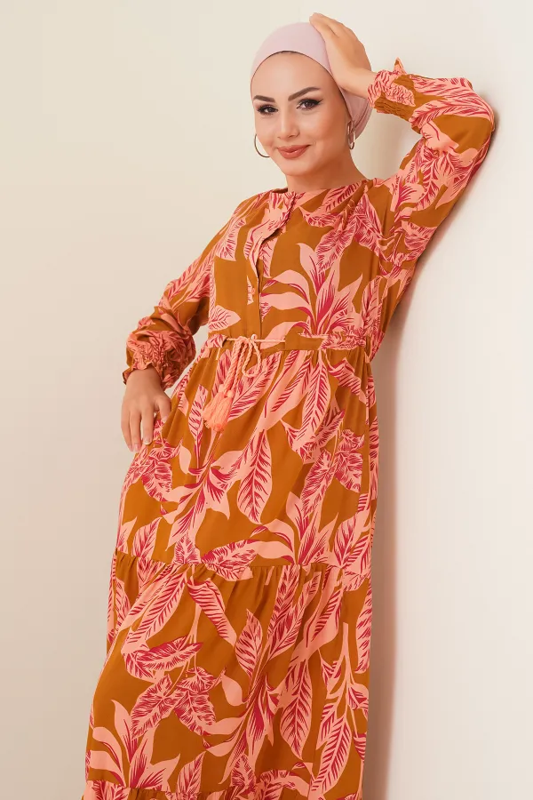 Robe hijab à motifs 2145 - Beige