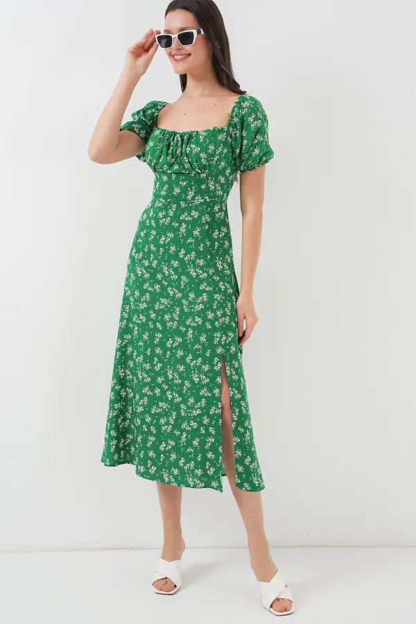 2387 Slit Detail Dress - Emerald Green