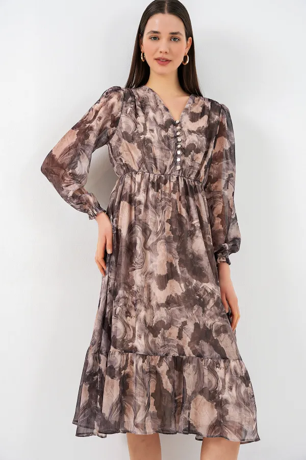 Robe en mousseline à motifs 2137 - Beige clair