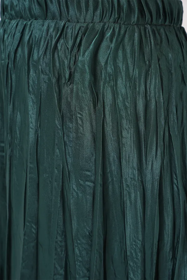 Jupe longue froissée brillante pour femme 8034 - Vert émeraude