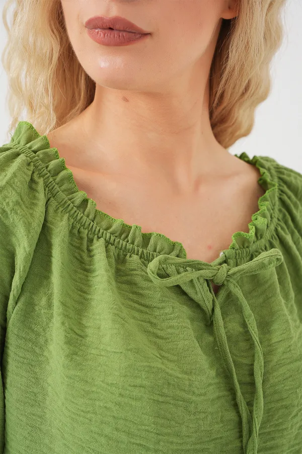 Women's Ruffle Detailed Collar Blouse 959 - E.Green