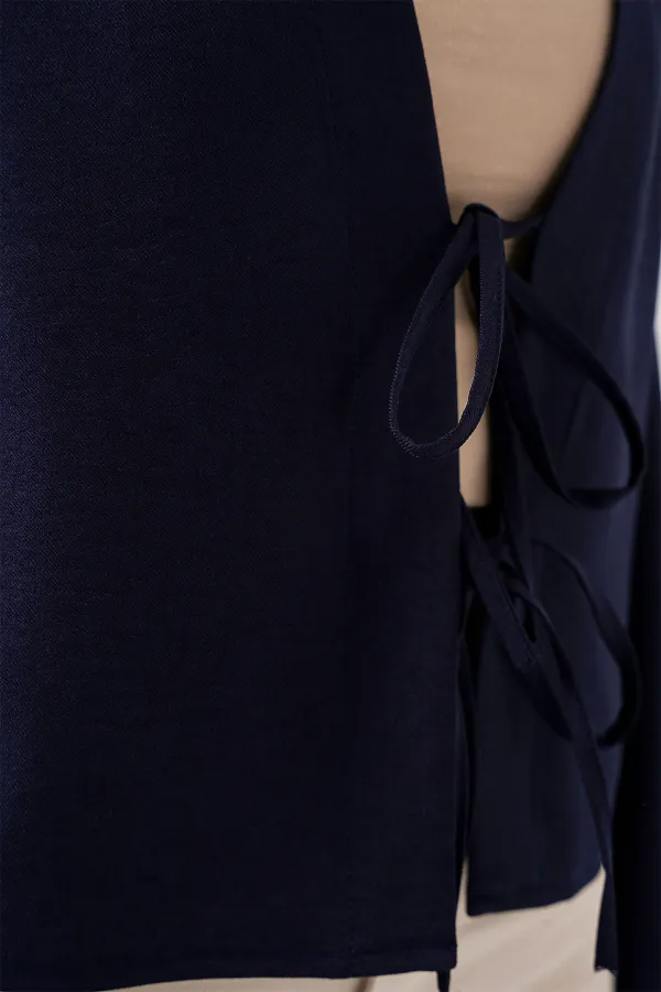 Önü Bağlamalı Keten Kimono 960 - Lacivert