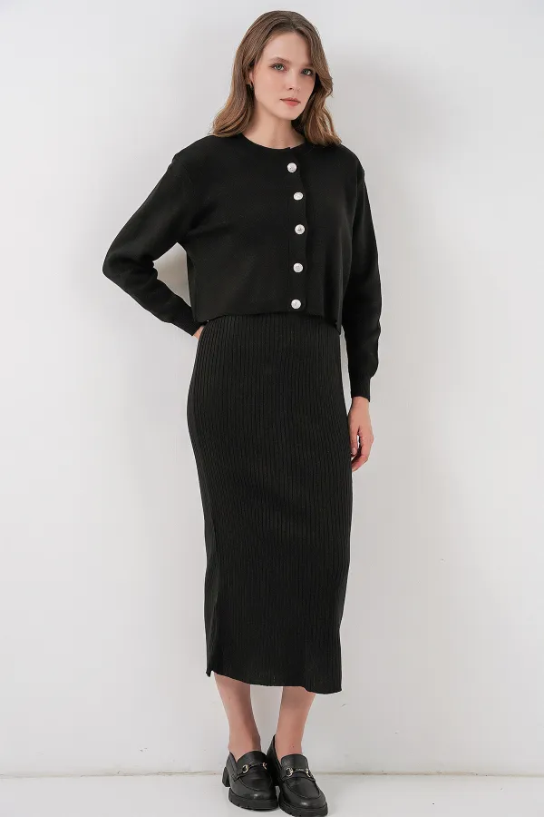 Women's Cardigan Dress Knitwear Two Piece Set 15960 - Black