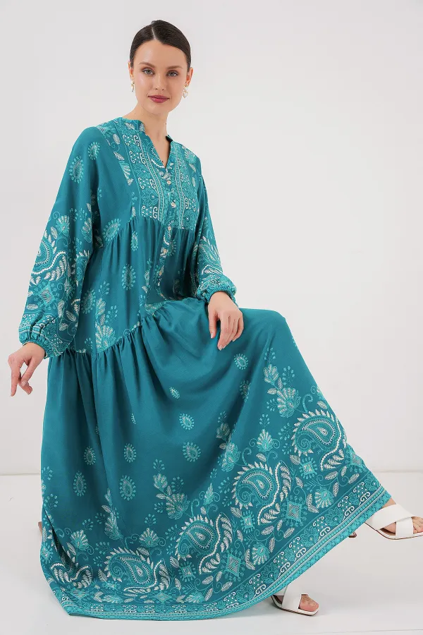 Robe hijab à motifs authentiques 2423 - Turquoise