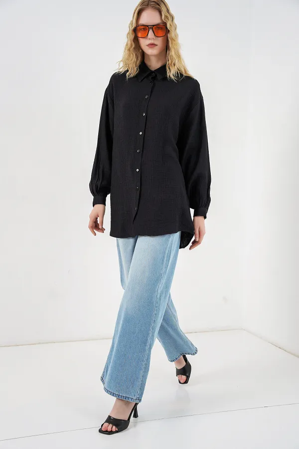 Women's Textured Oversize Tunic 5989 - Black Women's Textured Oversize Tunic 5989 - Black