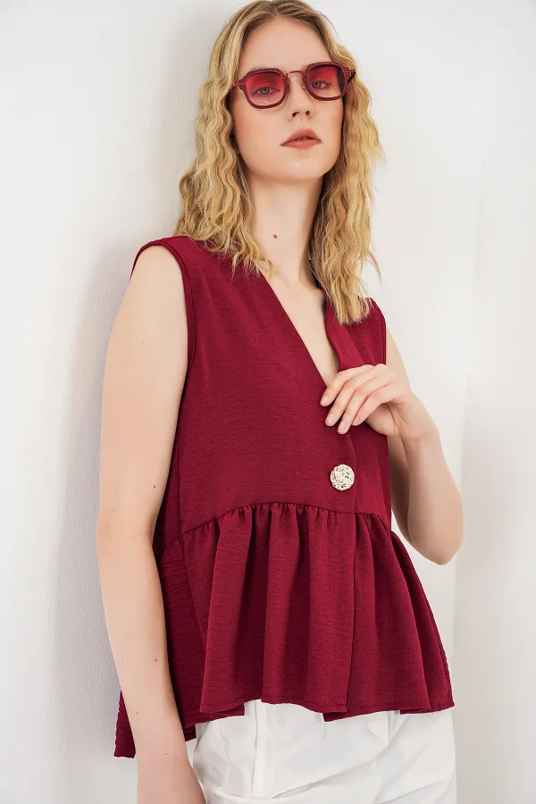 Women's Button-Down Sleeveless Blouse 994 - Burgundy
