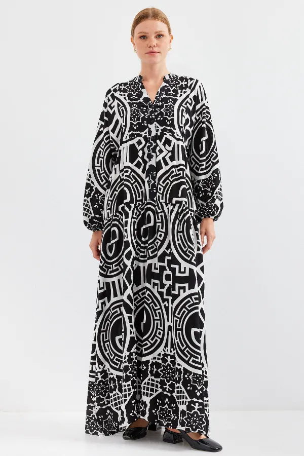 Robe hijab en viscose à motifs noirs et blancs pour femme 2423