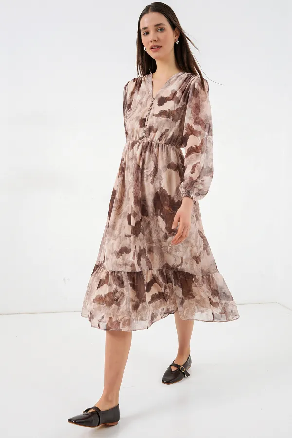 Robe en mousseline à motifs 2137 - Beige foncé