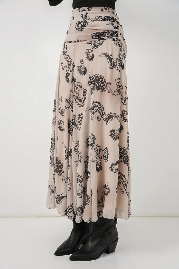 Jupe en mousseline à motifs pour femme 8057 - Crème