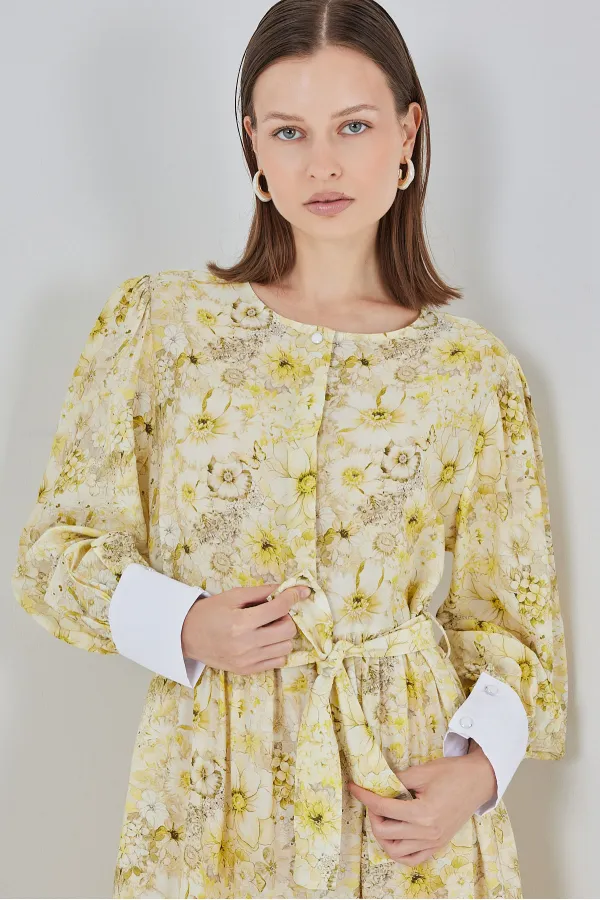 Robe longue ceinturée pour femme 2584 - Jaune