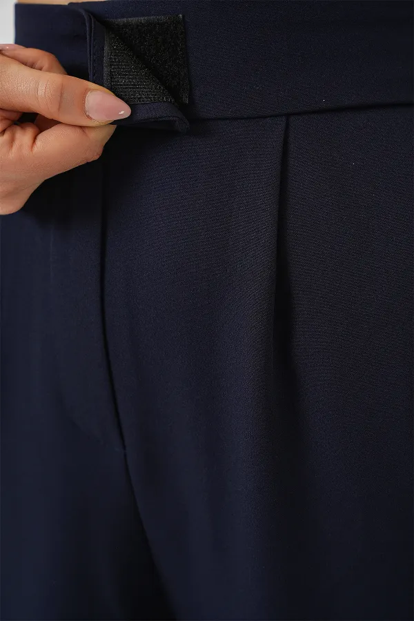 6612 High Waist Fabric Trousers - Navy Blue 6612 High Waist Fabric Trousers - Navy Blue