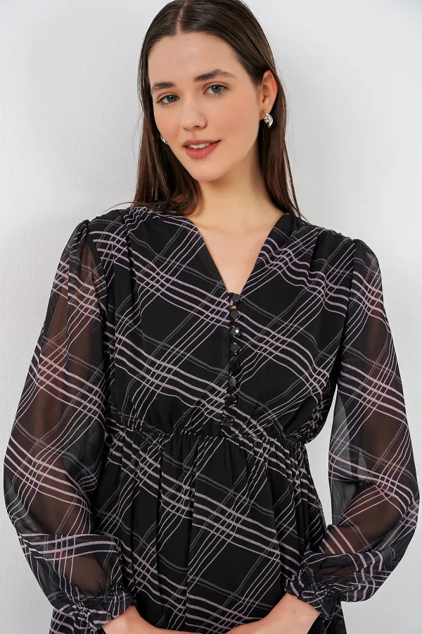 Robe en mousseline à motifs 2137 - Noir1