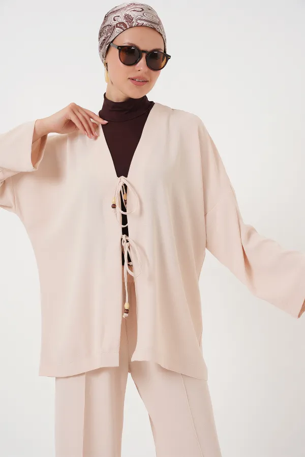 Kadın Ayrobin Kimono Pantolon İkili Takım 6739 - Krem