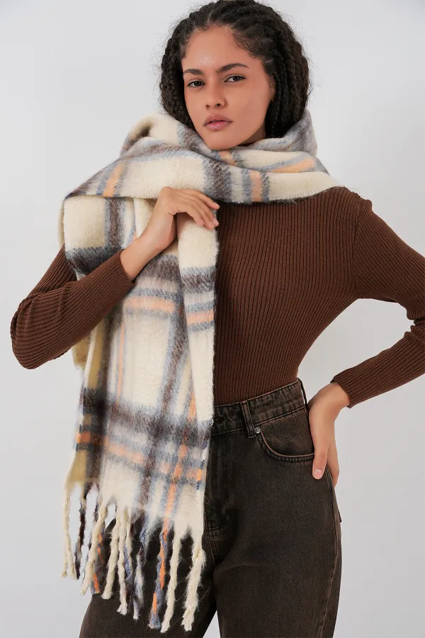 Écharpe-châle épaisse et douce pour femme 15951 - Beige clair