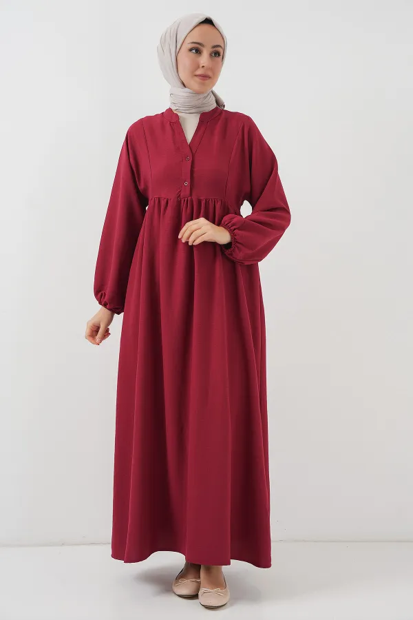Kadın Uzun Tesettür Elbise 2525 - Bordo