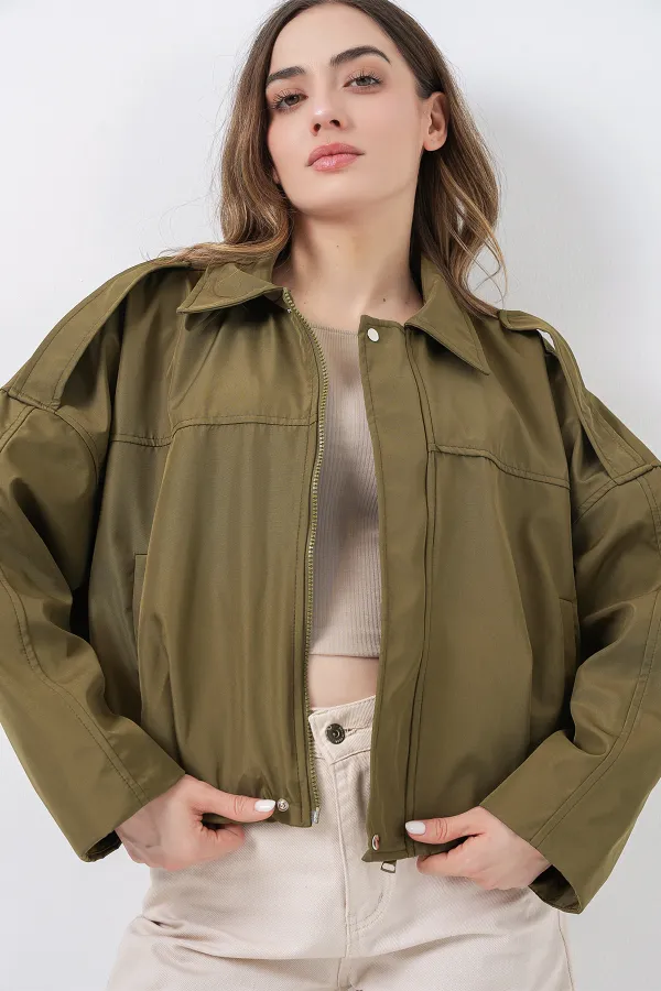 Women's Oversize Short Jacket 0732 - Khaki Women's Oversize Short Jacket 0732 - Khaki