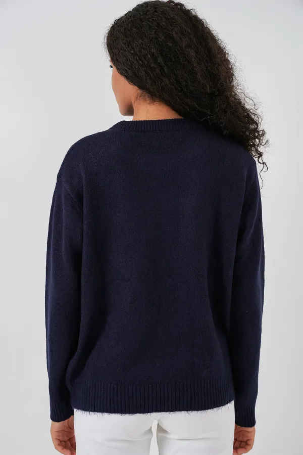 Pull oversize en maille pour femme 15895 - Bleu marine foncé