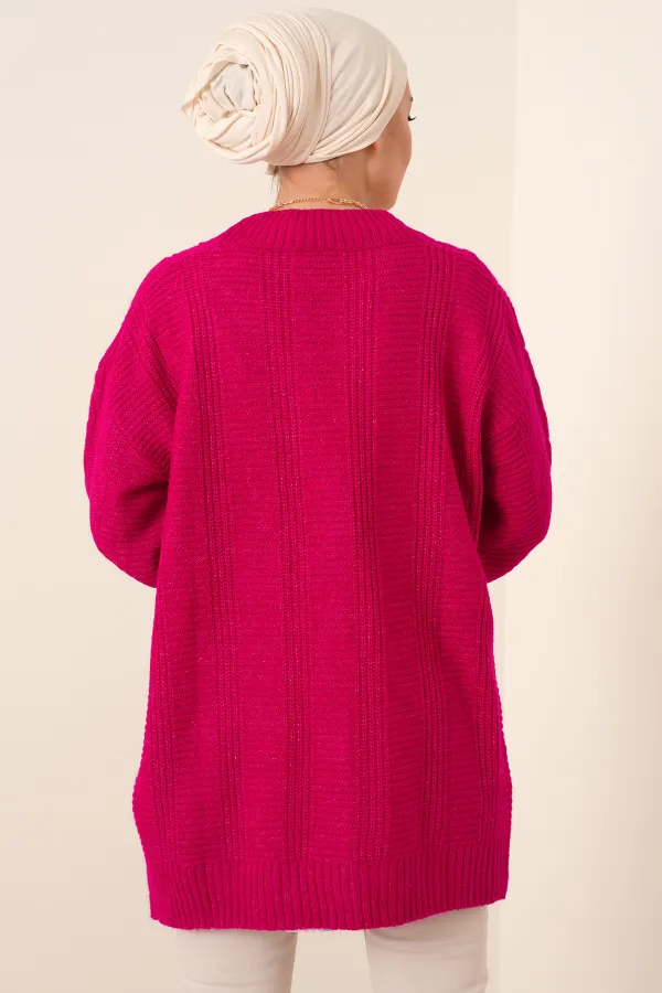 15768 Tesettür Triko Hırka - Koyu Pembe