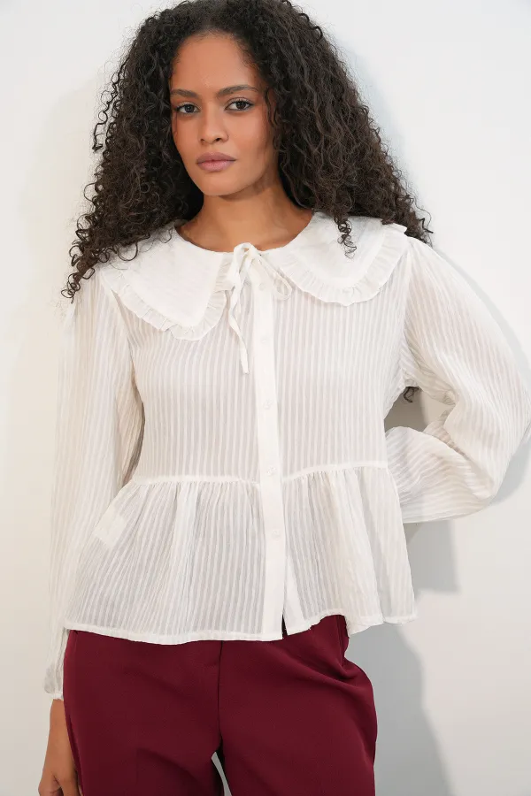 Women's Peter Pan Collar Shirt Blouse 993 - White