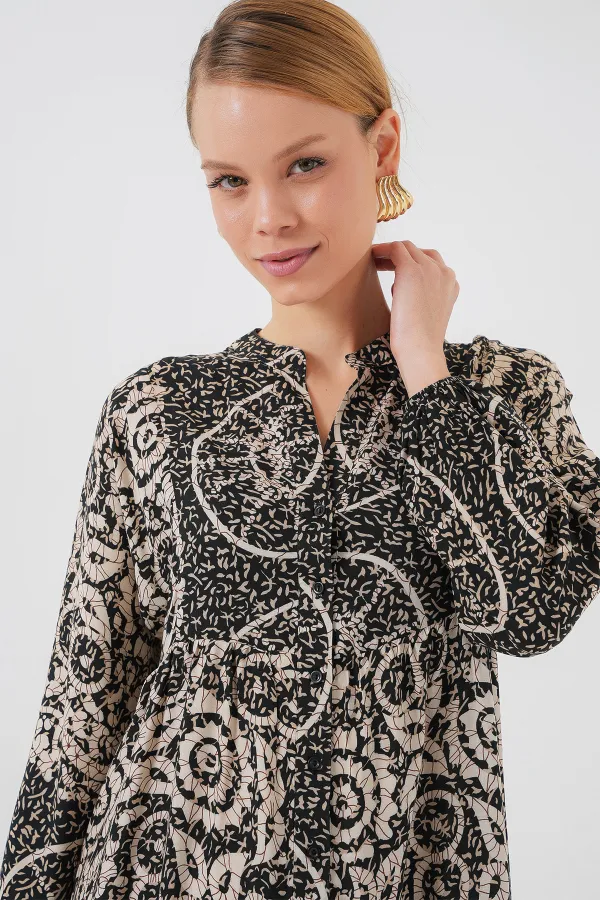 Robe hijab à motifs authentiques 2423 - Noir 9