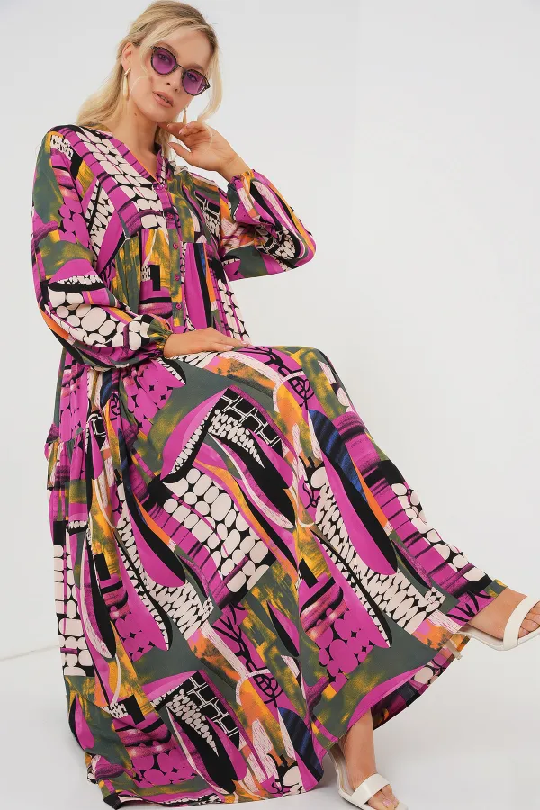 Robe hijab à motifs authentiques 2423 - H. Kaki