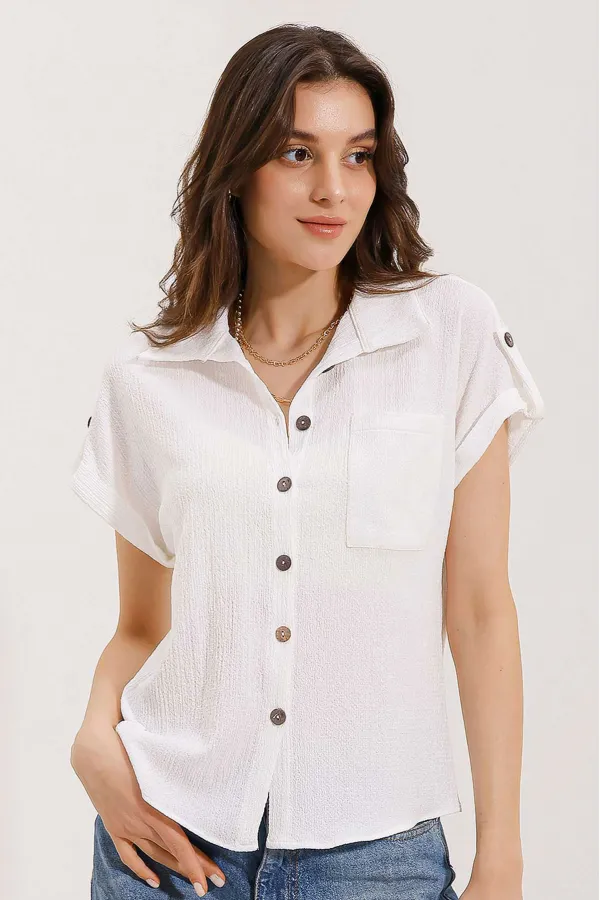 Chemise en maille oversize à manches courtes 20187 - Blanche